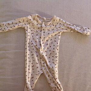 Quincy Mae Cream pointelle romper with Brown Floral Print